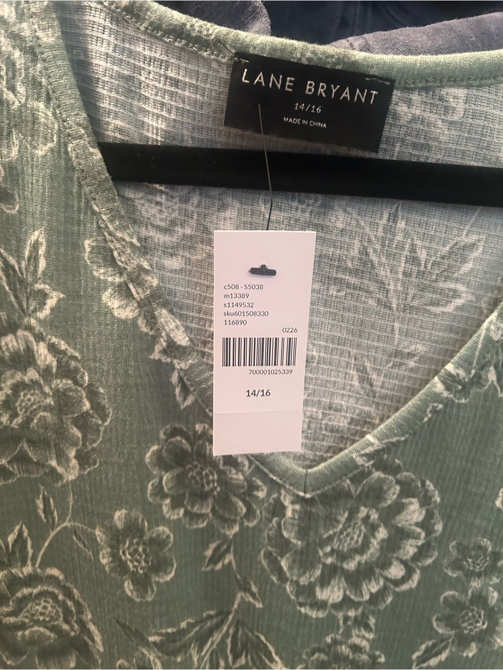 Lane Bryant Sage Green Floral V-Neck Tunic